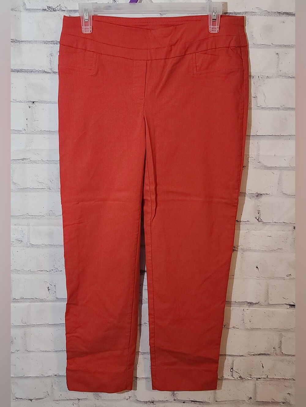 Chadwick's Women's Coral Solid Flat Front Ankle Pants Rayon/Nylon/Spandex 6